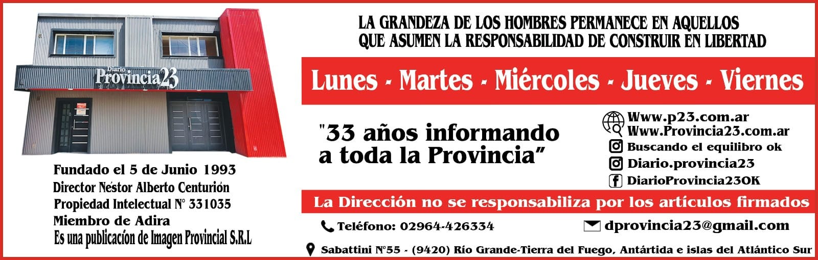 Provincia 23 - 33 años informando a toda la Provincia